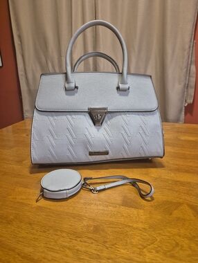 Adrienne Vittadini Blue Embossed Top Handle Handbag with Matching Coin Purse.